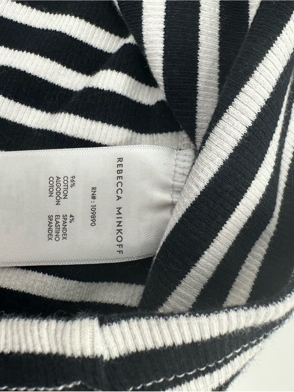 Rebecca Minkoff Ribbed Striped Puff Sleeve Top Large Black White Pink Cotton Str - Picture 9 of 9